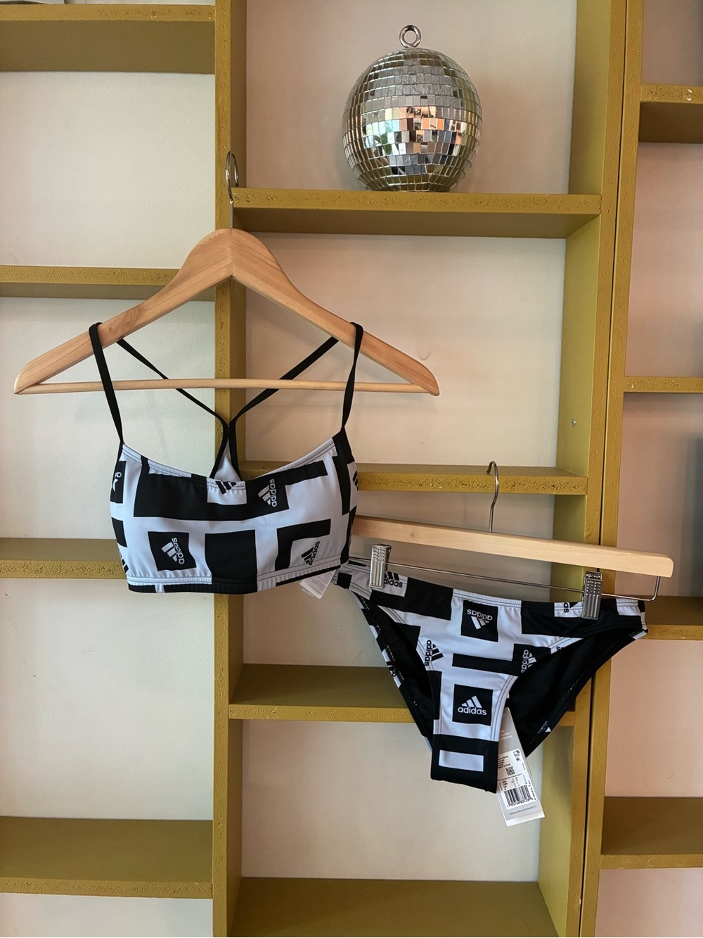 adidas Black & White Logo Print Bralette Bikini Set NWT
